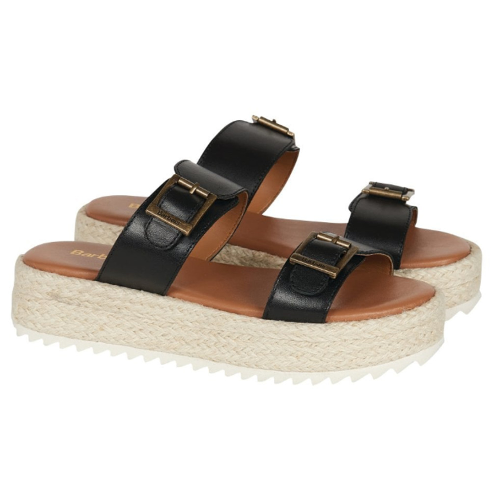 BARBOUR  Women's Amelda Black Slip-On Leather Buckle Espadrilles (Size 10) $150